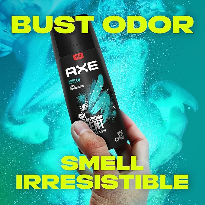AXE Apollo Body Spray Deodorant for Long-Lasting Odor Protection, Sage & Cedarwood Deodorant for Men Formulated Without Aluminum 4oz 4 Count