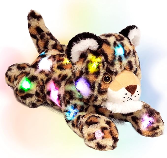 Hopearl LED Plush Leopard Lighting Up Stuffed Cheetah Jungle Animal Floppy Puppy Night Lights Glow in The Dark Birthday Festival for Kids Toddler Boys, 14''