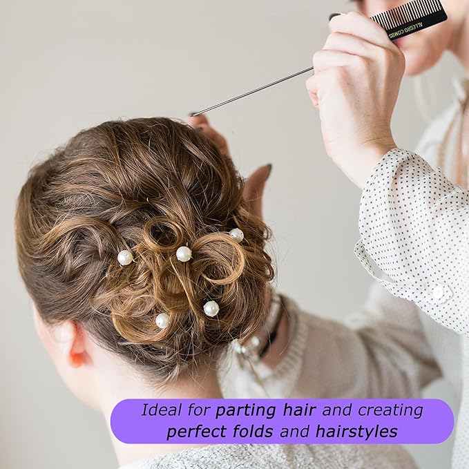 Allegro XL Pintail Rat Tail & Parting Combs - Metal Tail Foiling & Pin Combs (2 Pc., BLACK & WHITE)