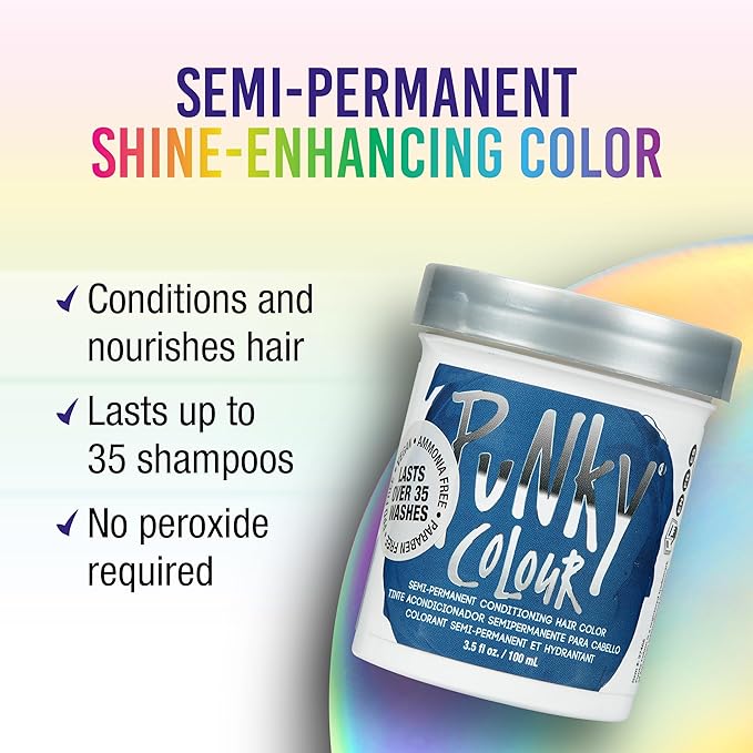 Punky Midnight Blue Semi Permanent Hair Color - Vegan & Cruelty-Free Conditioning Hair Dye, Lasts Up to 35 Washes, 3.5 fl oz