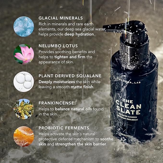 Caldera + Lab The Clean Slate | Men's Organic Foaming Facial Cleanser for Dry, Sensitive, & Normal Skin – Vegan, Natural & Antioxidant Packed Exfoliating Face Wash