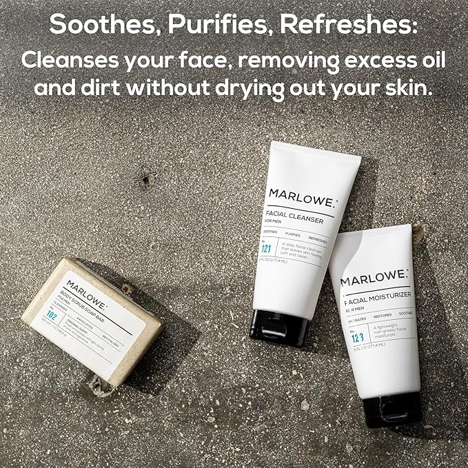 MARLOWE. Face Cleanser & Moisturizer Skin Care Duo, No. 121 Facial Cleanser 6 oz & No. 123 Facial Moisturizer 6 oz with Green Tea & Deep Sea Algae Extracts, Purifies, Hydrates, Refreshes & Soothes