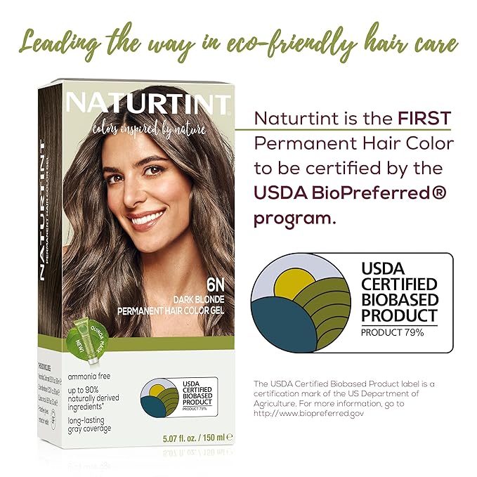 Naturtint 6N Dark Blonde Permanent Hair Color (Pack of 1), Ammonia Free, Vegan, Cruelty Free, up to 100% Gray Coverage, Long Lasting Results (Packaging may vary)