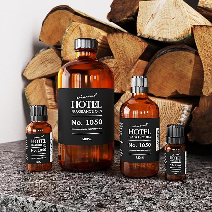 AirScent Warm Vanilla Ritzy Hotel Fragrance Oil No. 1050 - Marshmallow Vanilla Tonka Bean - Hotel Diffuser Oil for Ultrasonic and Waterless Diffusers and Crafting - 500 mL, 16.9 fl oz Glass Bottle