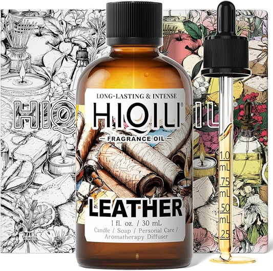 HIQILI Leather Fragrance Oil, Men's Scent, for Car Air Freshener Use, Soap, Candle, and Long-Lasting Perfume Making - 1 Fl Oz