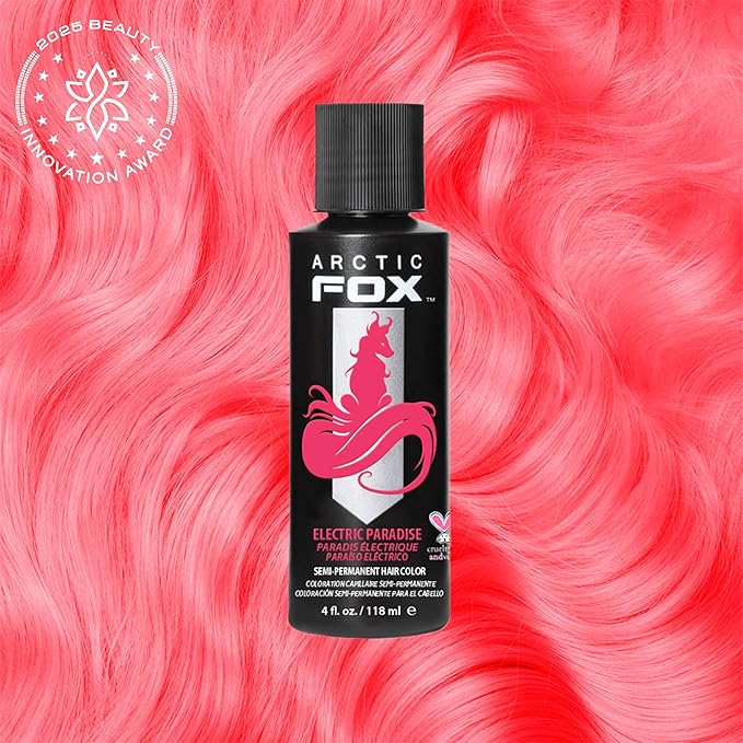 Arctic Fox Semi-Permanent Hair Dye, Vegan & Cruelty-Free, UV Reactive Neon Pink, Electric Paradise, Long Lasting, Conditioning, Ammonia-Free, 4 Fl Oz (Pack of 2)
