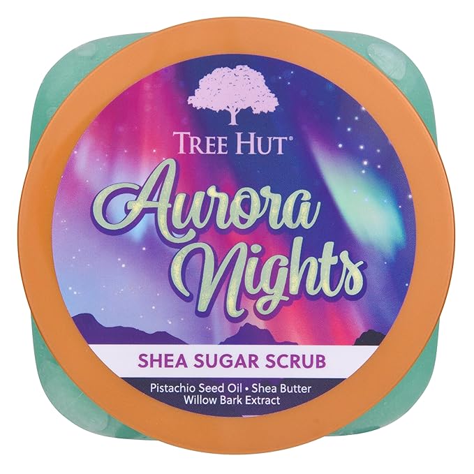 Tree Hut Aurora Nights Shea Sugar Scrub, Exfoliating, Hydrating & Moisturizing Body Scrub with Shea Butter & Nourishing Essential Oils, Smooth & Soften Skin, 18 oz
