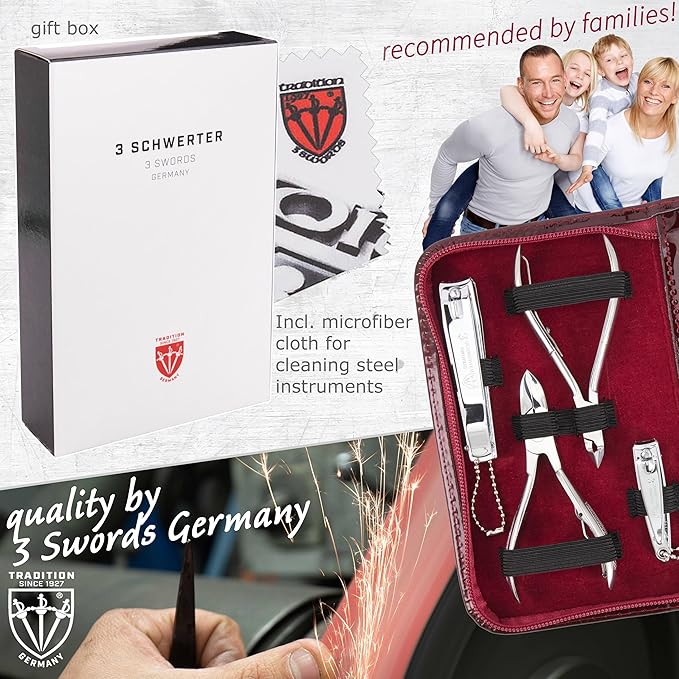 3 Swords Germany - brand quality 10 piece manicure pedicure grooming kit set for professional finger & toe nail care scissors clipper fashion leather case in gift box, Made by 3 Swords (6226)