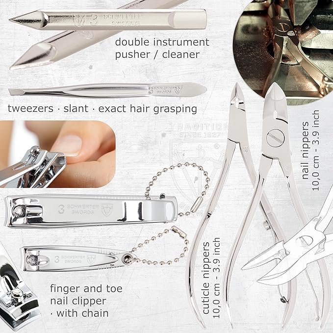 3 Swords Germany - brand quality 10 piece manicure pedicure grooming kit set for nail care scissors clipper mint synthetic leather case - Made by 3 Swords