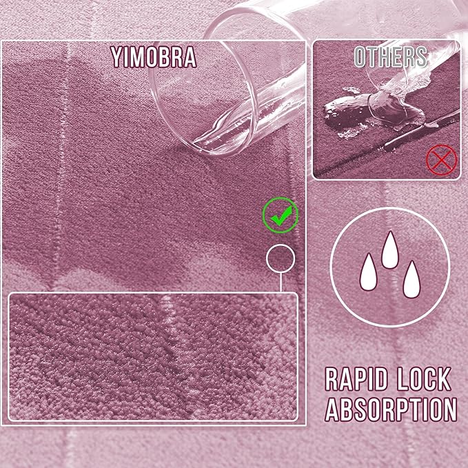 Yimobra Memory Foam Bath Mat, Super Soft Absorbent Bathroom Rug Non Slip 31.5x20 Inch, Quick Dry, Machine Washable Floor Carpet for Tub Shower, Home Decor Accessories, Mauve
