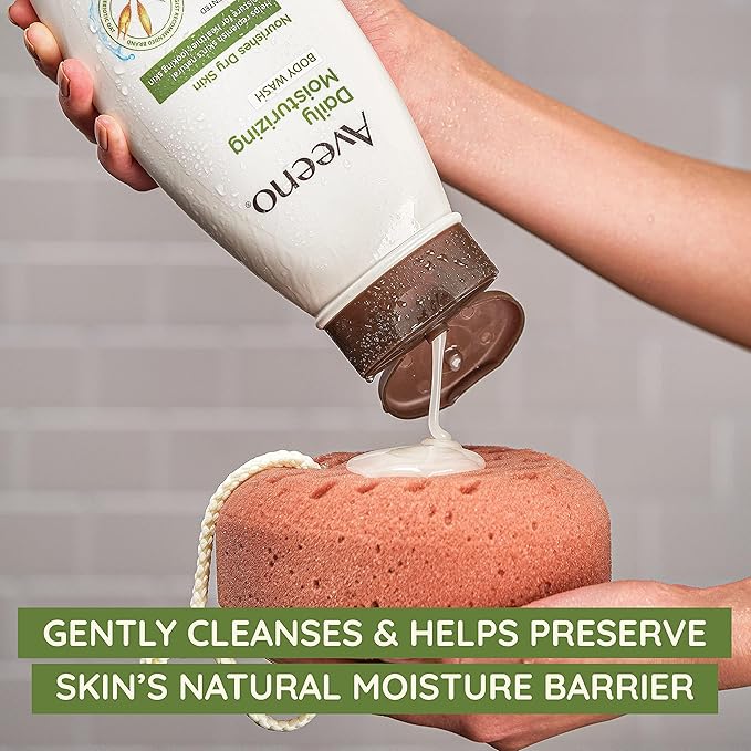 Aveeno Daily Moisturizing Body Wash for Dry & Sensitive Skin + Prebiotic Oat, Oat Body Wash & Gently Cleanses, Nourishes & Feels Hydrating on Dry Skin, Gentle & Light Fragrance, 18 fl oz