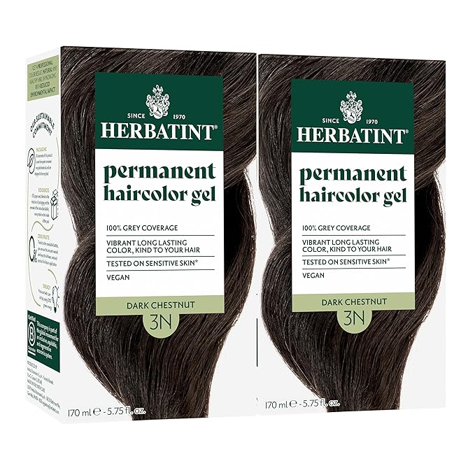 Herbatint Permanent Hair Dye - 3N Dark Chestnut - For Up To 100% Gray Coverage of Resistant Gray Hair - Ammonia-Free, Alcohol-Free & Vegan - Salon Influenced Hair color 5.75 fl oz (2 Pack)