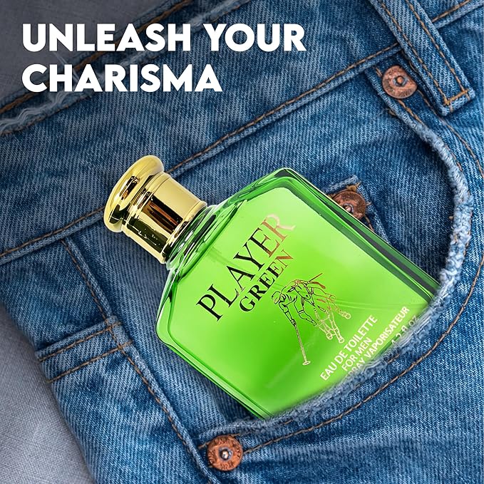 Player Green Sensual Woody Fragrance for Men | Long Lasting Cologne Aromatic Scent, Eau de Parfum Natural Spray - Great Holiday Gift, 3.4 Fl Oz/100 Ml