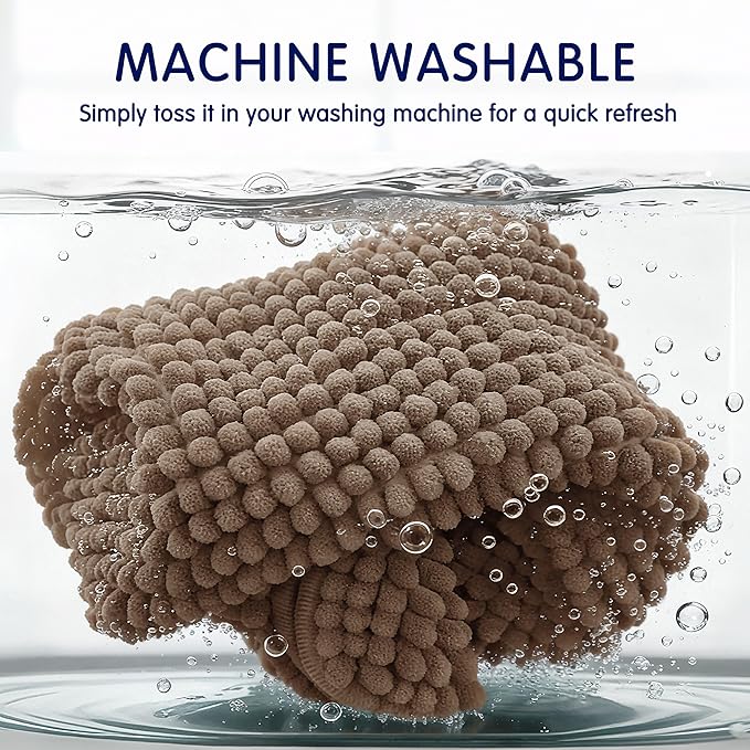 SUBRTEX Bathroom Rugs Chenille Bath Rug Soft Short Plush Bath Mat Soft Shower Mat Water Absorbent Shower Mat Quick Dry Machine Washable(Brown,16" x 24")