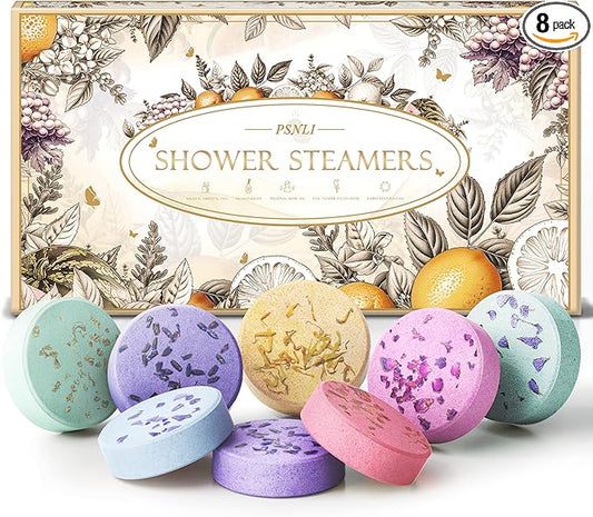 Shower Steamers Aromatherapy Stocking Stuffers 8 Scents, Christmas Gifts for Women Elegant Packaging Birthdays Gifts for Mom, Natural Essential Oil Home Spa Self Care & Relaxing Fruit