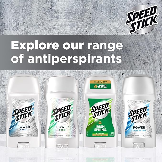 Speed Stick Men's Antiperspirant Deodorant, Irish Spring Scented, 3 Ounce, 4 Pack