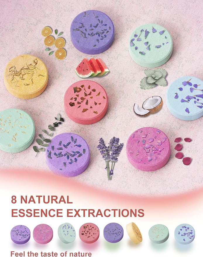 Shower Steamers Aromatherapy Stocking Stuffers 8 Scents, Christmas Gifts for Women Elegant Packaging Birthdays Gifts for Mom, Natural Essential Oil Home Spa Self Care & Relaxing Fruit