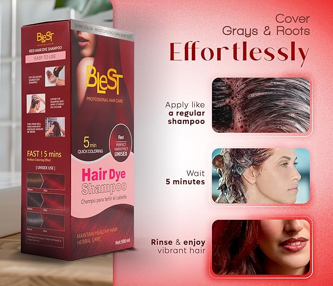 Hair Dye 2-in-1 Shampoo Color for Quick Gray Coverage – Semi Permanent Hair Color for Men and Women – 500ml (Red)