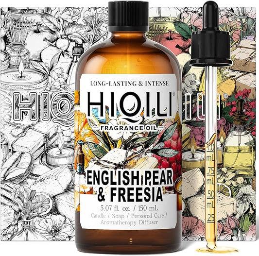 HIQILI English Pear & Freesia Fragrance Oil for Candle, Soap & Perfume Making, Premium Scents for Essential Oil Diffuser, Home Spray - 5.07 Fl Oz
