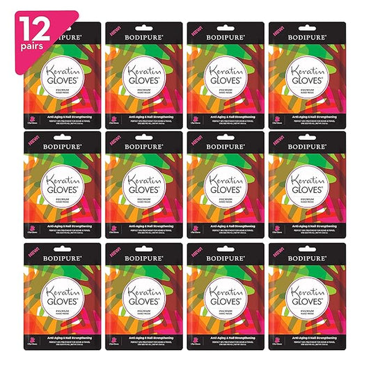 Bodipure Premium Hand Mask Keratin Gloves | Moisturizing Gloves for Dry Hands & Nail-Strengthening & Cuticle Softening | Spa Experience at Home | Chemical Free & For All Skin Types | 12 Pairs