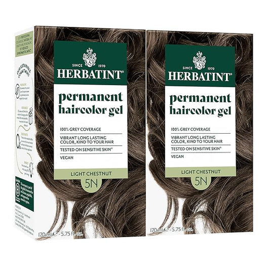 Herbatint Permanent Hair Dye - 5N Light Chestnut - For Up To 100% Gray Coverage of Resistant Gray Hair - Ammonia-Free, Alcohol-Free & Vegan - Salon Influenced Hair Color 5.75 fl oz (2 Pack)