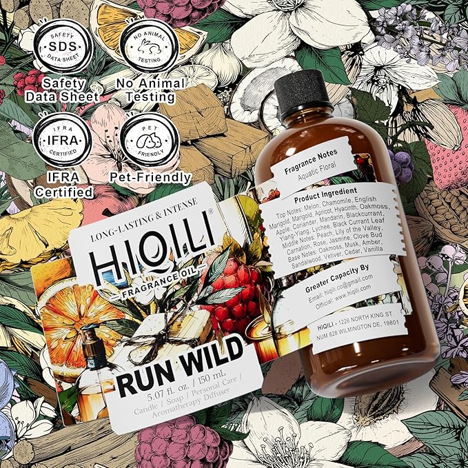 HIQILI Run Wild Fragrance Oil for Candle & Soap Making, Inspired by Cl.Klein E-Scape, Women's Perfume, Fresh Scents for Reed Diffuser, Wool Dryer Balls - 5.07 Fl Oz