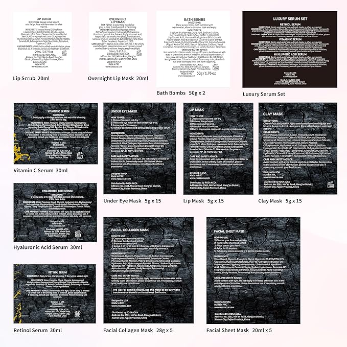 55 Pcs Christmas Gifts for Women & Men, Charcoal Face Sheet Mask Pack, Skin Care Set, Hydrolyzed Real Collagen Mask, Hyaluronic Acid Face Serum, Eye Patches, Self Care Kit, Birthday Gift, Dad, Mom