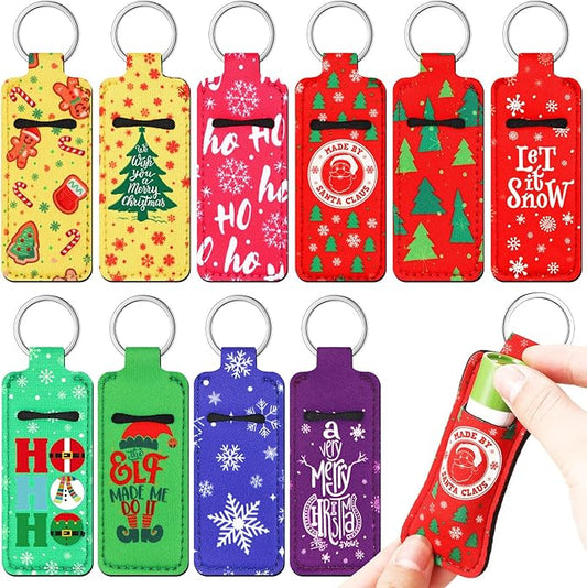 50 Pcs Christmas Lip Balm Holders Bulk Christmas Lipstick Lip Gloss Holder Keychain Xmas Stocking Stuffers Gift Women
