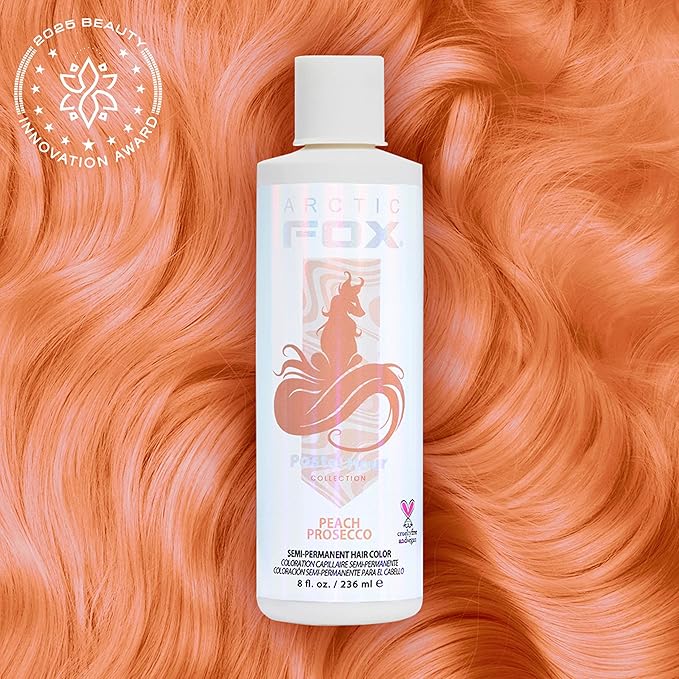 Arctic Fox Semi-Permanent Hair Dye, Vegan & Cruelty-Free, Ammonia-Free, Conditioning, Long Lasting, Pastel Peach Prosecco Color for Platinum Hair, 8 Fl Oz