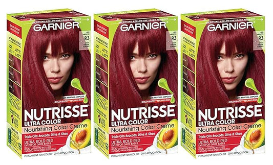 Garnier Nutrisse Haircolor, R3 Light Intense Auburn Nourishing Color Creme Permanent (Pack of 3)