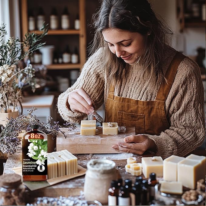 Jasmine Essential Oil, Jasmine Oil 8 Fl Oz 240ML for Diffuser Humidifier Yoga Cleaning DIY Candle Soap Making Perfume Gift for Women Essential Oils