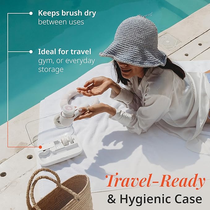 Vanity Planet Raedia 2.0 Facial Cleansing Brush, 4 Interchangeable Brush Heads, White - Daily Cleansing Face Exfoliator for Glowing & Acne Prone Skin - Lightweight Silicone Water-Resistant Body Brush