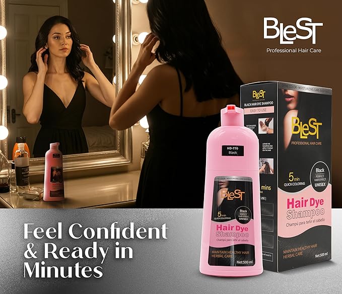 Hair Dye Shampoo Black – 2-in-1 Shampoo Color Hair Dye for Quick Gray Coverage – Semi Permanent Hair Color for Men and Women – 500ml