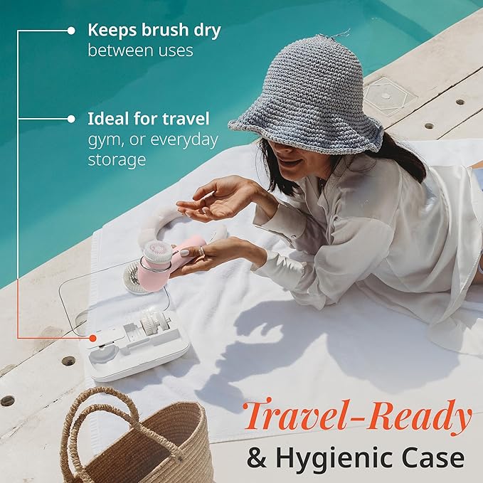 Vanity Planet Raedia 2.0 Facial Cleansing Brush, 4 Interchangeable Brush Heads, Pink - Daily Cleansing Face Exfoliator for Glowing & Acne Prone Skin - Lightweight Silicone Water-Resistant Body Brush