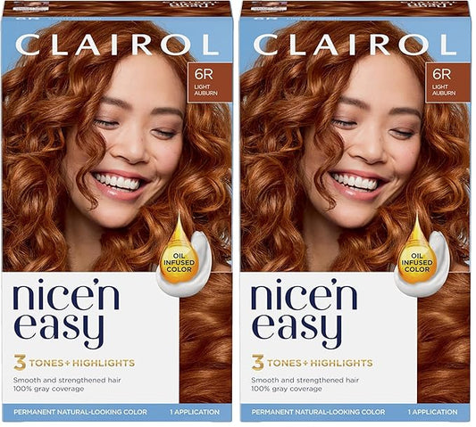 Clairol Nice'n Easy Permanent Hair Dye, 6R Light Auburn Hair Color, Pack of 2