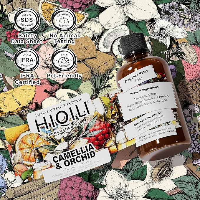 HIQILI Camellia and Orchid Fragrance Oil for Candle, Soap and Perfume Making, Add to Shampoo & Body Lotion, Floral Scents- 1 Fl Oz