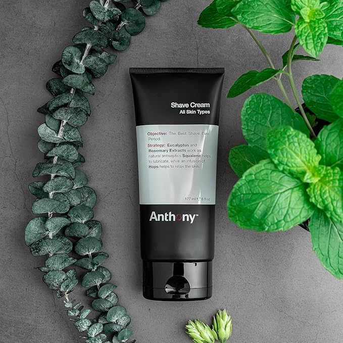 Anthony Shaving Cream Mens Sensitive Skin: Squalane, Eucalyptus, Spearmint and Rosemary Extracts, Help Soothe, Refresh, Cool, and Condition Your Skin for Shave 6 Fl Oz