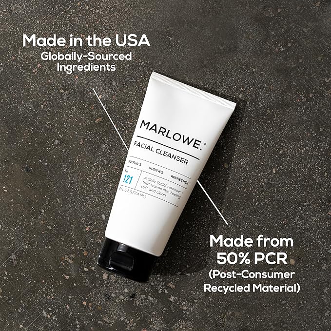 MARLOWE. No. 121 Facial Cleanser 6 oz, Daily Mens Face Wash with Natural Extracts & Antioxidants, Soothes, Purifies, Refreshes, Thick Lather, Fresh Woodsy Scent