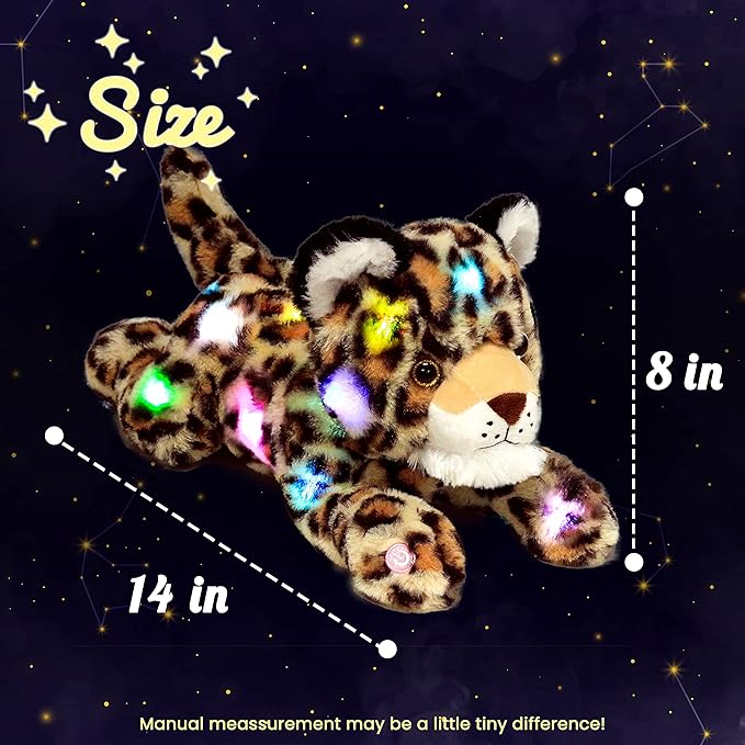 Hopearl LED Plush Leopard Lighting Up Stuffed Cheetah Jungle Animal Floppy Puppy Night Lights Glow in The Dark Birthday Festival for Kids Toddler Boys, 14''