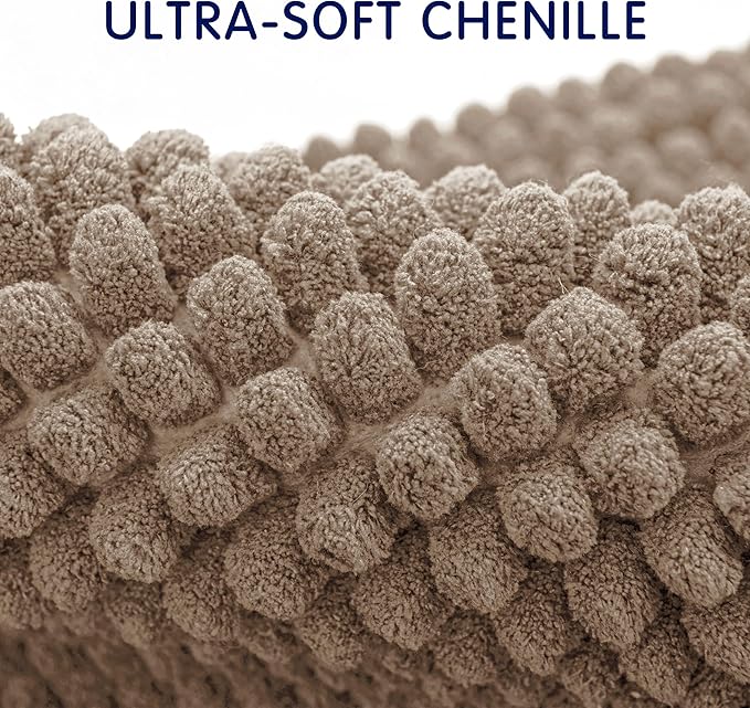 SUBRTEX Bathroom Rugs, 20" x 32" Chenille Bath Rug Soft Short Plush Bath Mat Soft Shower Mat Water Absorbent Shower Mat Quick Dry Machine Washable, Taupe Brown