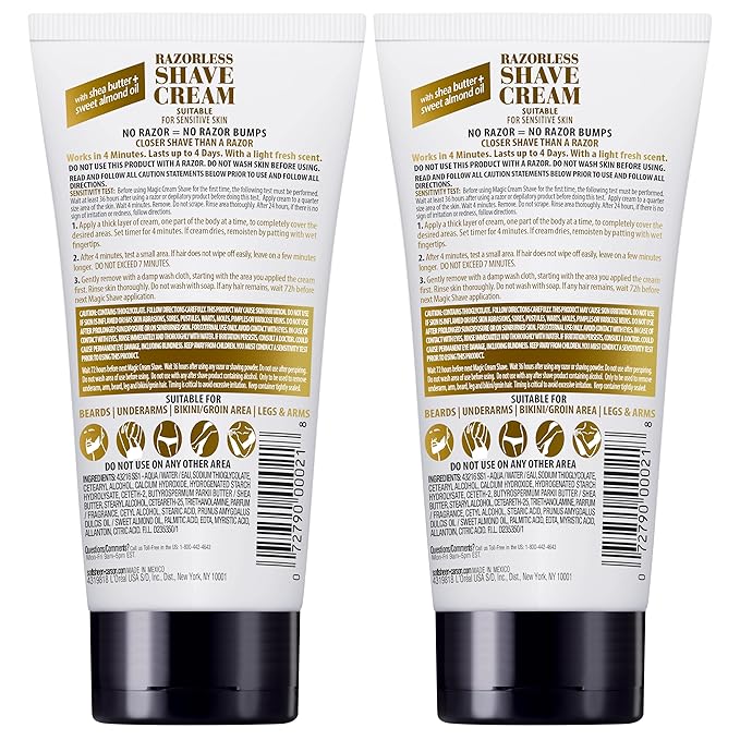 SoftSheen-Carson Magic Razorless Shaving Cream, Depilatory Hair Removal Cream, Works in 4 Minutes for Coarse, Curly Hair, 2 Count