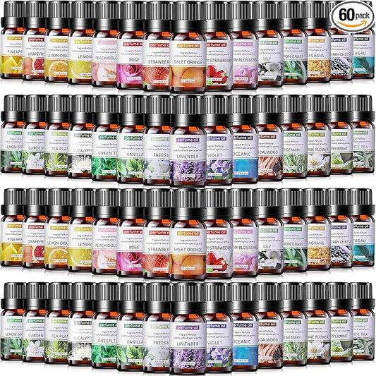 Nuanchu 60 Essential Oils Set 10ml Natural Essential Oils Aromatherapy Kit for Diffuser Humidifier Aromatherapy-Oils for Candle Bath Bombs Making