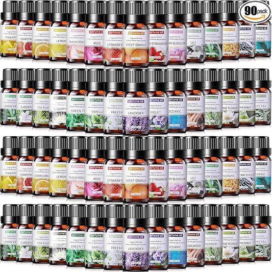 Nuanchu 90 Essential Oils Set 10ml Natural Essential Oils Aromatherapy Kit for Diffuser Humidifier Aromatherapy-Oils for Candle Bath Bombs Making