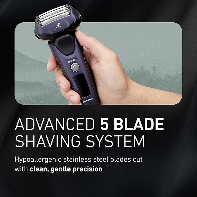Panasonic ARC5 Electric Razor for Men with Pop-up Trimmer, Wet Dry 5-Blade Electric Shaver with Intelligent Shave Sensor and 16D Flexible Pivoting Head - ES-ALV6HA (Navy)