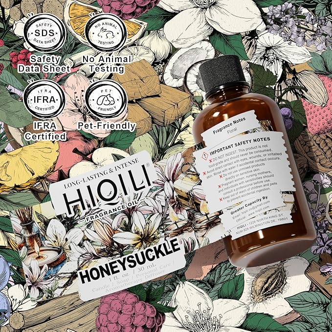 HIQILI Honeysuckle Fragrance Oil for Home Diffuser, Prefect for Candle & Soap Making, Relaxation, Beautiful Gifts - 1 Fl Oz
