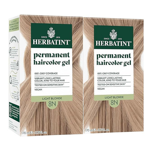 Herbatint Permanent Hair Dye - 8N Light Blonde - For Up To 100% Gray Coverage of Resistant Gray Hair - Ammonia-Free, Alcohol-Free & Vegan - Salon Influenced Hair Color 5.75 fl oz (2 Pack)