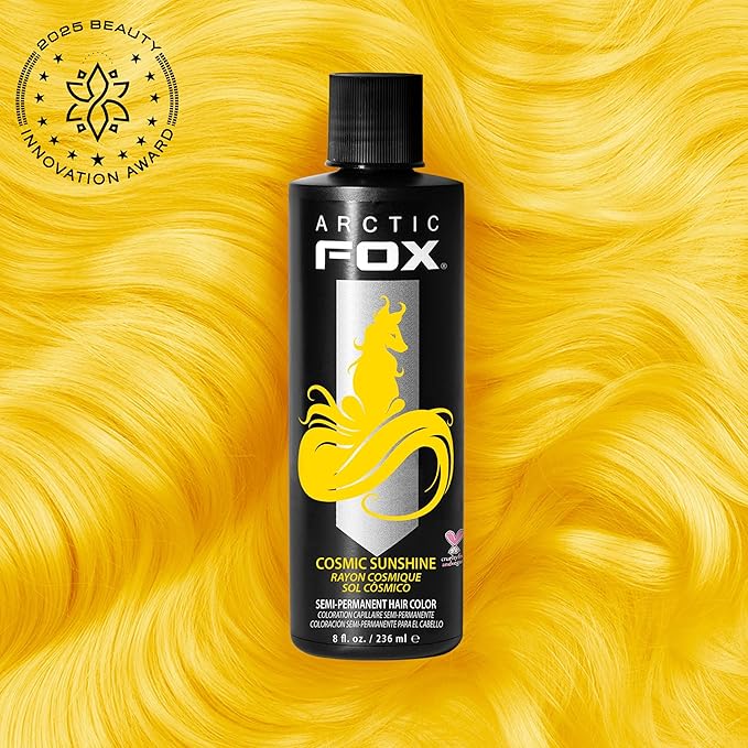 Arctic Fox Semi-Permanent Hair Dye, Vegan & Cruelty-Free, Vibrant Yellow Color, Conditioning Formula, Ammonia-Free, Peroxide-Free, For All Hair Types, Cosmic Sunshine, 8 Fl Oz (Pack of 2)