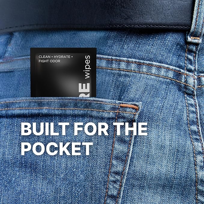 20 Pack - Portable Face and Body Wipes - Post Workout, Travel, Late Night, Pre Meeting - Powered By Tea Tree, Chamomile, Vitamin E, Aloe