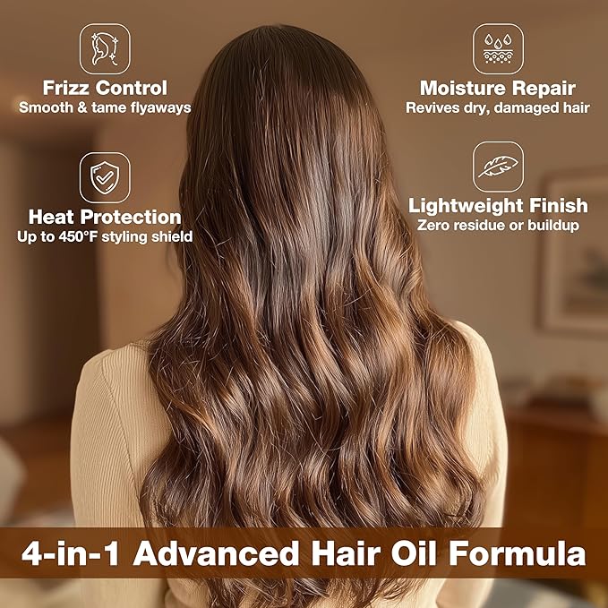 GK HAIR Oil - Argan Oil Heat Protectant Serum -Lightweight Hair Serum -Perfect For Keratin,Frizzy, Curly, Dry & Damaged ends-Adds Shine and Smooths,Paraben, Phthalate and Sulfate Free (1.69 oz)