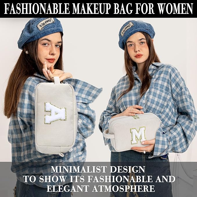 YOOLIFE Initial Travel Makeup Bag Cosmetic Bag - Teen Girl Gifts Trendy Stuff Friend Birthday Gifts for Women Teen Girl Kids